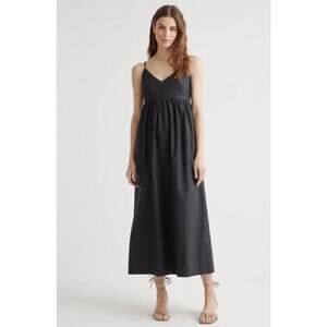 QUINCE Navy 100% Organic Cotton Poplin Maxi Dress Spaghetti Strap Travel XS T21